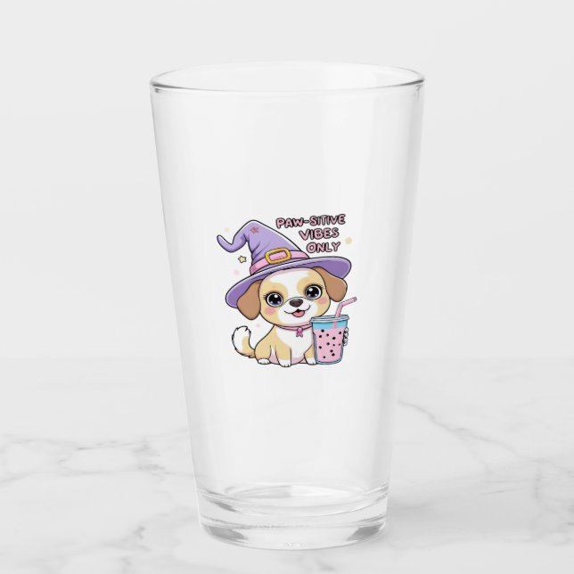Paw-sitive Vibes Only � Cute Dog With Bubble Tea a Glass (Front)