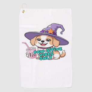Paw-sitive Vibes Only – Cute Dog With Bubble Tea a Golf Towel
