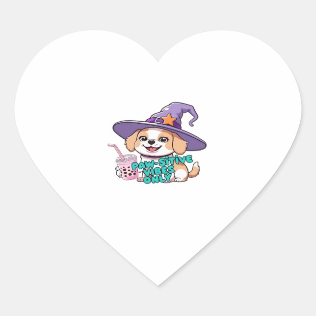 Paw-sitive Vibes Only – Cute Dog With Bubble Tea a Heart Sticker (Front)