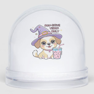 Paw-sitive Vibes Only � Cute Dog With Bubble Tea a Snowglobe