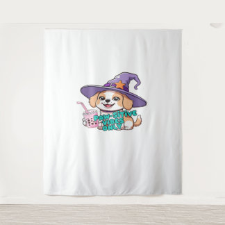 Paw-sitive Vibes Only – Cute Dog With Bubble Tea a Tapestry
