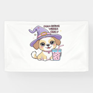 Paw-sitive Vibes Only Cute Dog With Bubble Tea Hal Banner