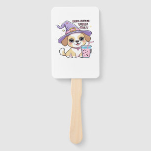 Paw-sitive Vibes Only Cute Dog With Bubble Tea Hal Hand Fan