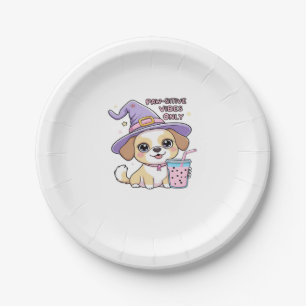 Paw-sitive Vibes Only Cute Dog With Bubble Tea Hal Paper Plate