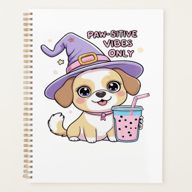 Paw-sitive Vibes Only Cute Dog With Bubble Tea Hal Planner (Front)