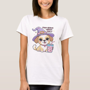 Paw-sitive Vibes Only Cute Dog With Bubble Tea Hal T-Shirt