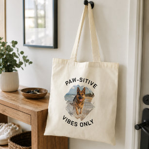 Paw-sitive vibes only dog photo tote bag