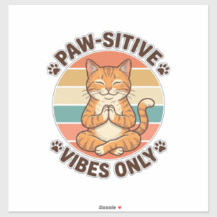 Paw-Sitive Vibes Only Meditating Cat Retro Design_