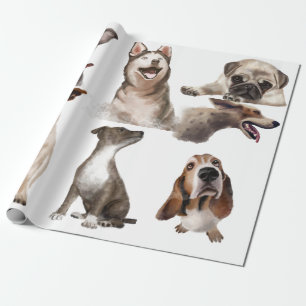 Paw-sitive Vibes Watercolor Dogs Wrapping Paper