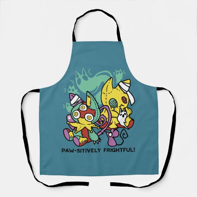 Paw-sitively Frightful | Monstrous Cats Halloween  Apron (Front)