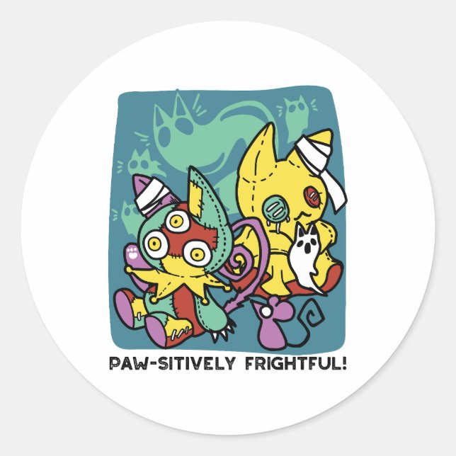 Paw-sitively Frightful | Monstrous Cats Halloween  Classic Round Sticker (Front)