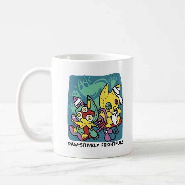 Paw-sitively Frightful | Monstrous Cats Halloween  Coffee Mug (Left)
