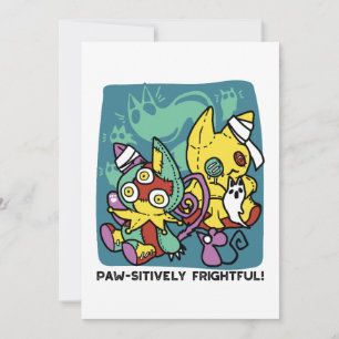 Paw-sitively Frightful   Monstrous Cats Halloween  Holiday Card