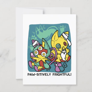 Paw-sitively Frightful Monstrous Cats Halloween Postcard
