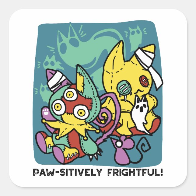 Paw-sitively Frightful | Monstrous Cats Halloween  Square Sticker (Front)