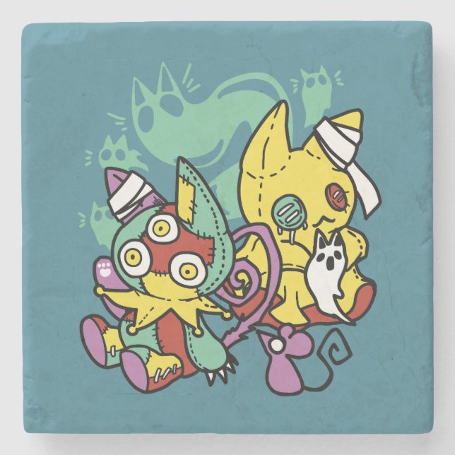 Paw-sitively Frightful | Monstrous Cats Halloween  Stone Coaster (Front)