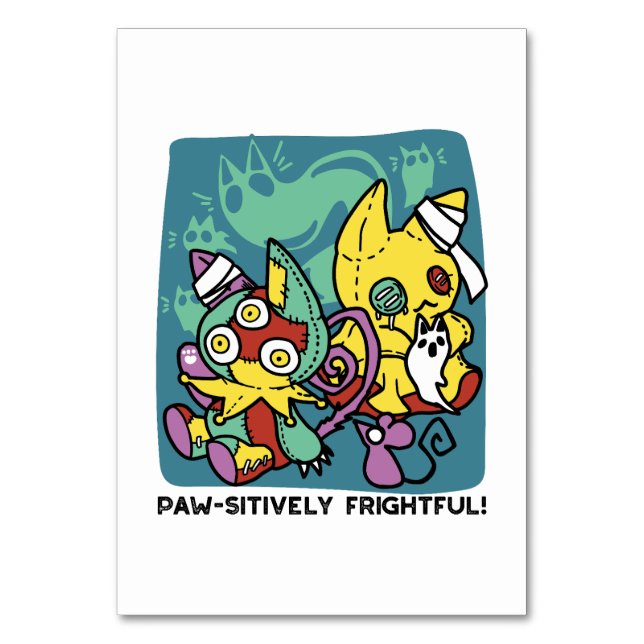Paw-sitively Frightful | Monstrous Cats Halloween  Table Number (Front)