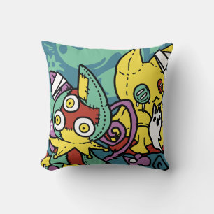 Paw-sitively Frightful   Monstrous Cats Halloween  Throw Pillow
