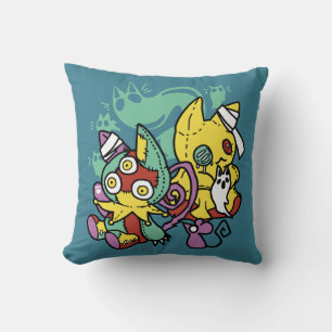 Paw-sitively Frightful   Monstrous Cats Halloween  Throw Pillow
