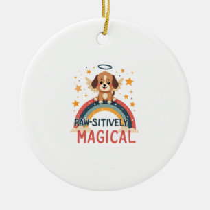 Paw-sitively Magical Puppy Vintage Rainbow Angel D Ceramic Ornament