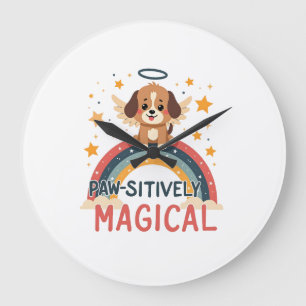 Paw-sitively Magical Puppy Vintage Rainbow Angel D Large Clock