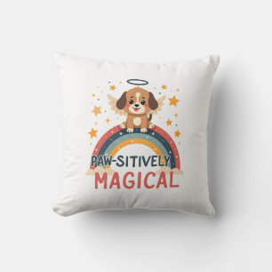 Paw-sitively Magical Puppy Vintage Rainbow Angel D Throw Pillow