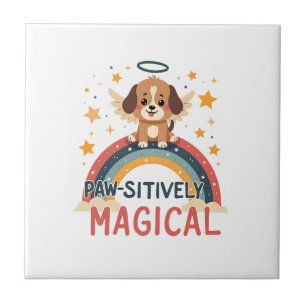 Paw-sitively Magical Puppy Vintage Rainbow Angel D Tile