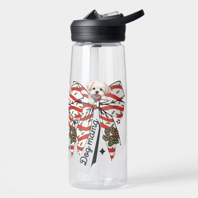 Paw-sitively Merry: Dogs Mama & bow & peeking pup Water Bottle (Left)