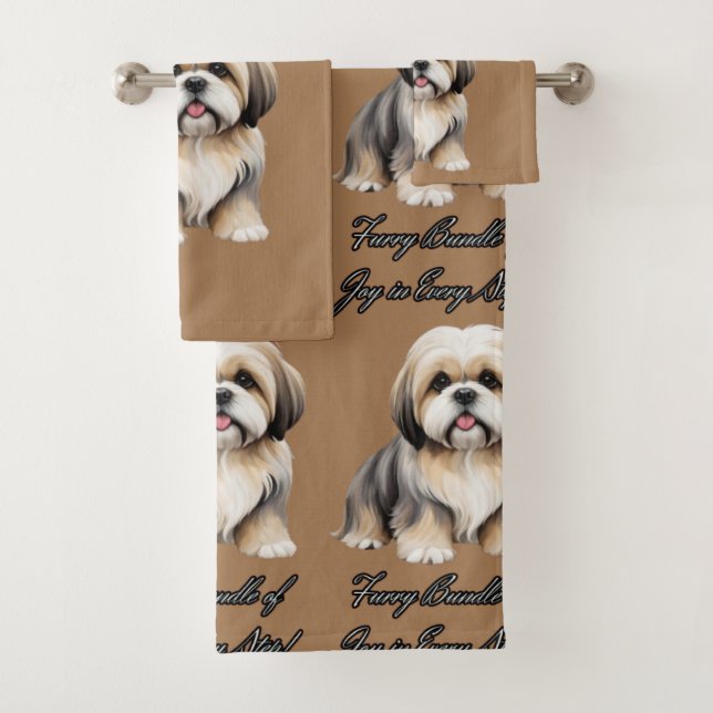 Paw-some Cuteness: Fluffy Pup in Gentle Shades Bath Towel Set (Insitu)