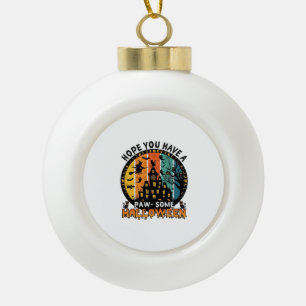 Paw Some Halloween Haunted House Witch Black Cats_ Ceramic Ball Christmas Ornament