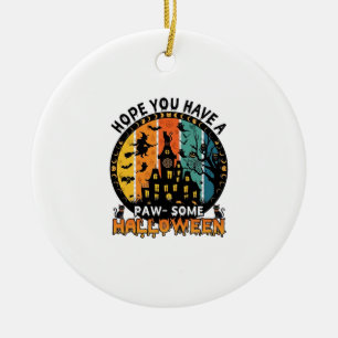 Paw Some Halloween Haunted House Witch Black Cats_ Ceramic Ornament