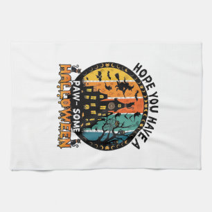 Paw Some Halloween Haunted House Witch Black Cats_ Kitchen Towel