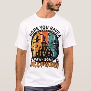Paw Some Halloween Haunted House Witch Black Cats_ T-Shirt