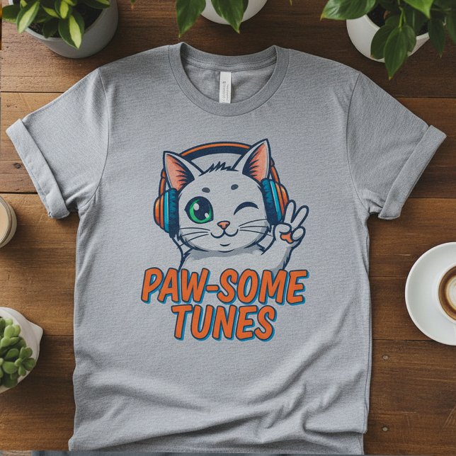 Paw-Some Tunes T-Shirt: Funny Cat Tri-Blend Shirt (Creator Uploaded)