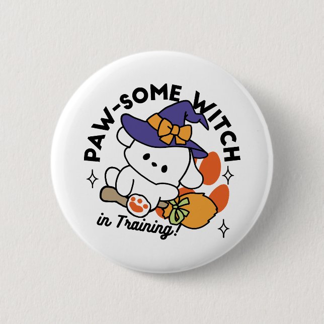 Paw-some Witch in Training – Cute Halloween Dog  2 Inch Round Button (Front)