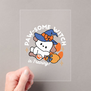 Paw-some Witch in Training – Cute Halloween Dog Acrylic Invitations