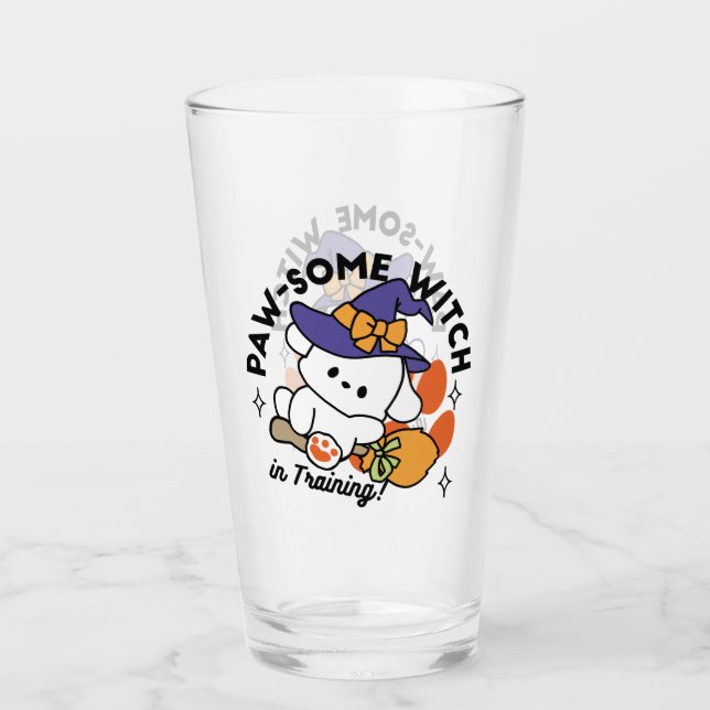 Paw-some Witch in Training – Cute Halloween Dog  Glass (Front)
