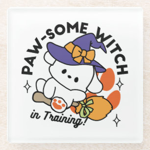 Paw-some Witch in Training – Cute Halloween Dog  Glass Coaster
