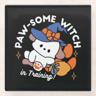 Paw-some Witch in Training – Cute Halloween Dog  Glass Coaster