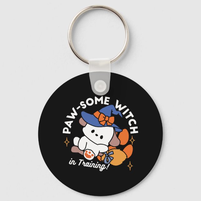 Paw-some Witch in Training – Cute Halloween Dog  Keychain (Front)