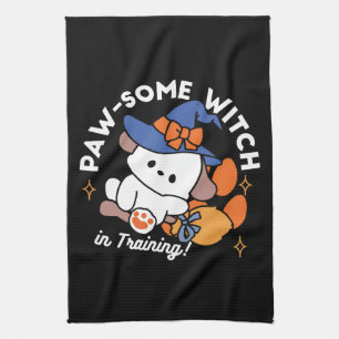 Paw-some Witch in Training – Cute Halloween Dog  Kitchen Towel
