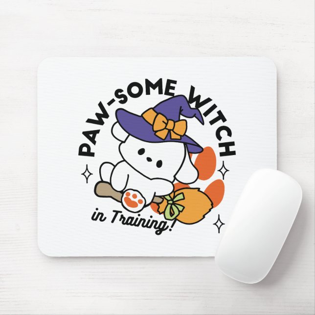Paw-some Witch in Training – Cute Halloween Dog  Mouse Pad (With Mouse)