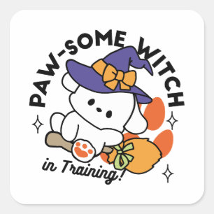 Paw-some Witch in Training – Cute Halloween Dog Square Sticker