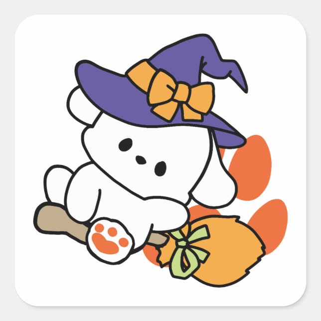 Paw-some Witch in Training – Cute Halloween Dog  Square Sticker (Front)