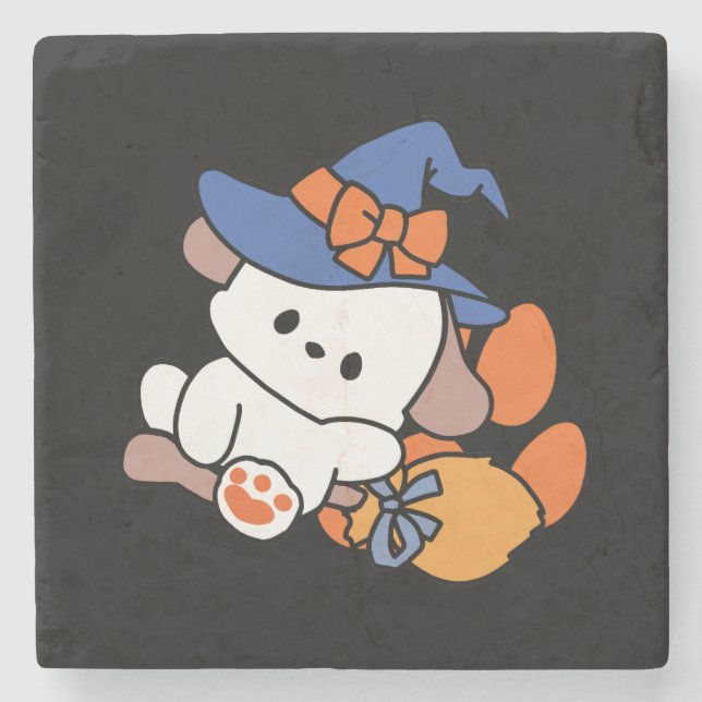Paw-some Witch in Training – Cute Halloween Dog  Stone Coaster (Front)