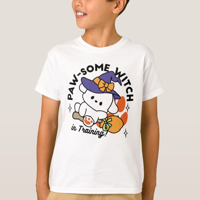Paw-some Witch in Training – Cute Halloween Dog  T-Shirt (Front)