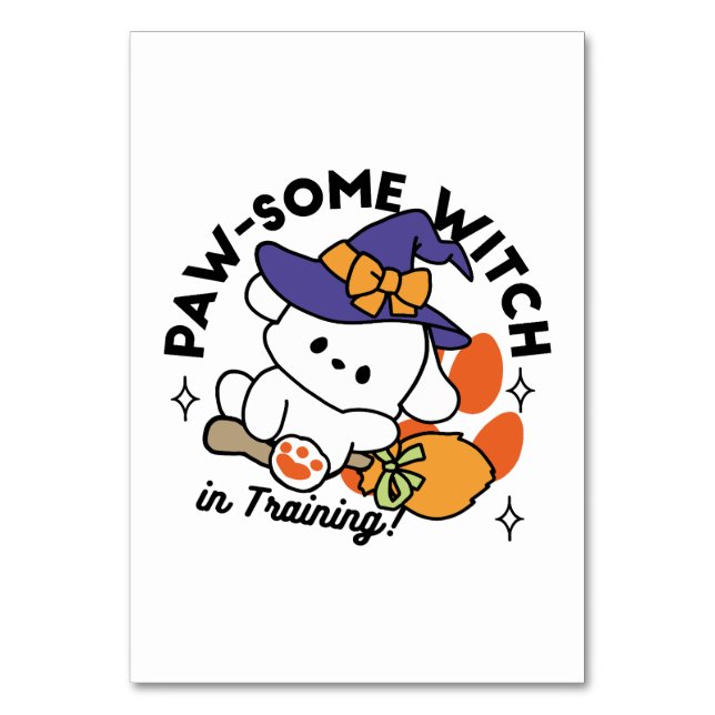 Paw-some Witch in Training – Cute Halloween Dog  Table Number (Front)