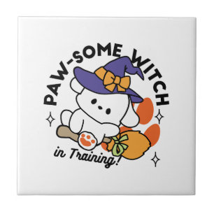 Paw-some Witch in Training – Cute Halloween Dog Tile