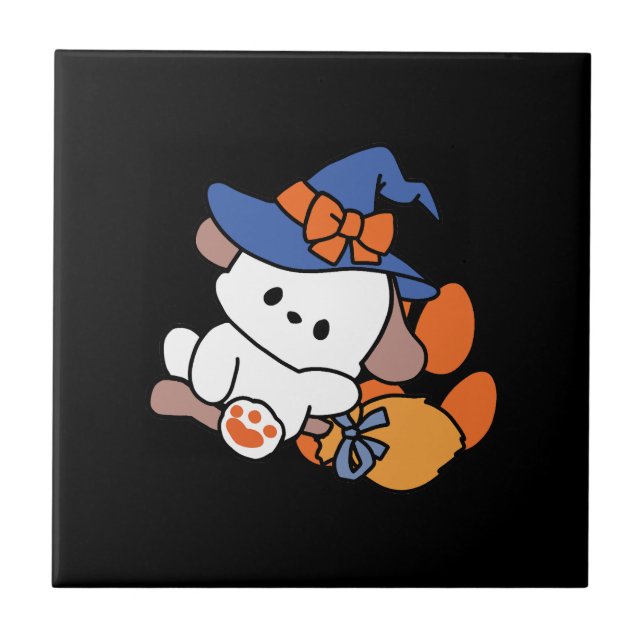 Paw-some Witch in Training – Cute Halloween Dog  Tile (Front)