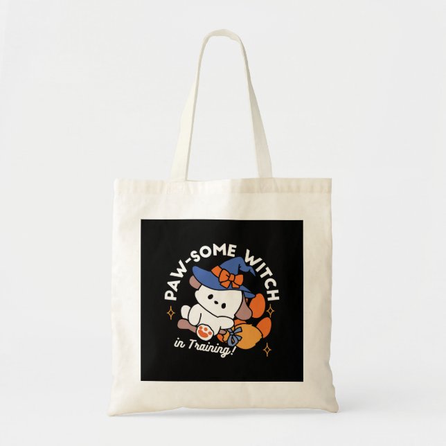 Paw-some Witch in Training – Cute Halloween Dog  Tote Bag (Front)